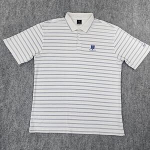 Nike Golf Polo Shirt Mens XL White Blue Stripe Columbia CC Performance Dri-Fit